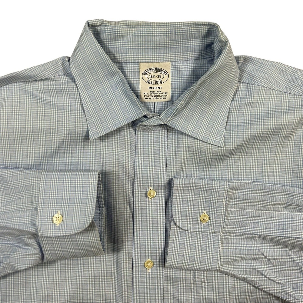 Brooks Brothers Mens Dress Shirt 16.5 35‎ Regent Fit Supima Cotton Blue Plaid